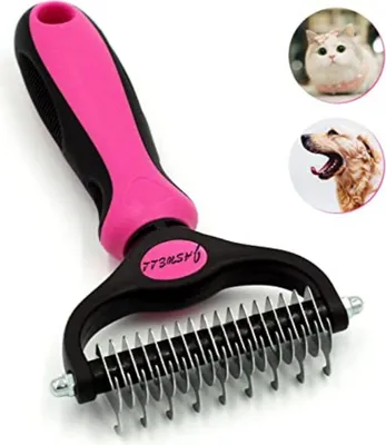 Produktbild von Welikera Haarbürste, Hundebürste,17cm doppelseitiger Kamm, Fellbürste aus rostfreiem Stahl, Kamm für die Pflege von lang- und kurzhaarigen Hunden, Rosa