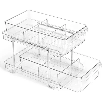 Produktbild von 2-stöckiger Organizer mit Schubladen und Trennwänden,transparent Küchenschublade,ausziehbar,Schrankauszug für Küche, Bad und Schrankaufbewahrung