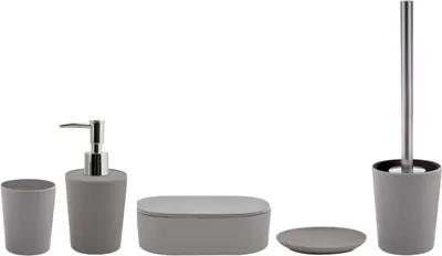 Obrázek produktu pro spirella koupelnová sada 5dílný úložný box WC kartáček Dávkovač na mýdlo Koupelnová sada WC kartáč Bamboo Grey