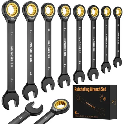 Productafbeelding van Ratelsleutels set, 8-delig, 8-19 mm, 72 tanden, Cr-V, met opbergbox