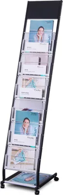 Produktbild von BPT Bodenständer prospektständer a4 prospekthalter mit 4-Rädern und 6-Lagen für Empfangsräume oder Büros und verschiedene Ausstellungen