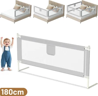 Zdjęcie produktu dla Izrielar Barierka do łóżka dziecięcego 180 cm Wysuwana barierka do łóżka dziecięcego Barierka do łóżka dziecięcego Zabezpieczenie łóżka z regulacją wysokości