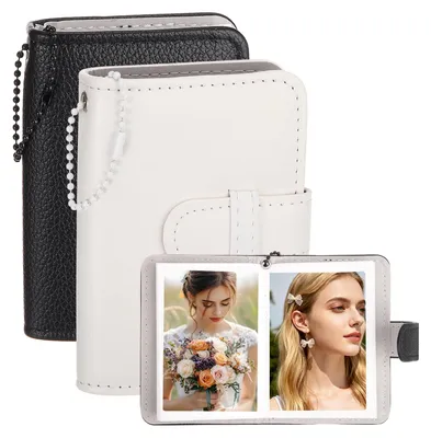 2 Mini-Fotoalben 7,6 cm, Ledercover, 32 Fotos, weiß/schwarz