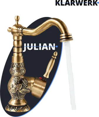 Produktbild von JULIAN | Premium Vintage hohe Badarmatur Messing Gold | Edelstahl Retro Mischbatterie freistehendes Waschbecken | Gastro Wasserhahn Bad