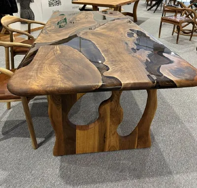 Produktbild von Casa Padrino Luxus Massivholz Epoxidharz Esstisch Braun 200 cm