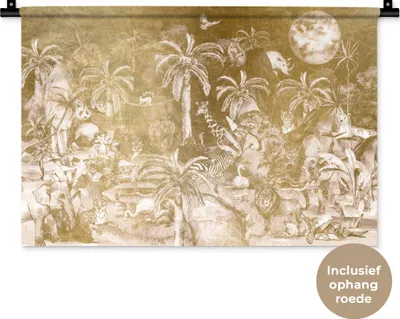 Produktbild von MuchoWow® Wandteppich Wandbehang Dschungel - Gold - Kinder - Pflanzen - Tiere 60x40 cm Tapisserie Dekoration Wandtuch - Wanddekorationen