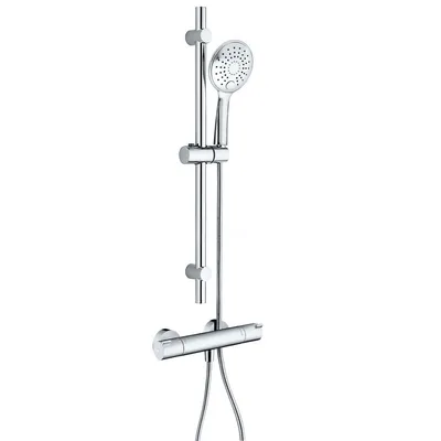 Produktbild von HANSGROHE Duscharmatur, Duschsystem mit Thermostat Ecostat 1001CL und BELVIT Regendusche oder Handbrause, EcoStop & 40°C Sicherheitssperre, Chrom