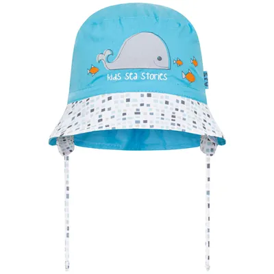 Produktbild von Jungen Sommermütze Sonnenhut Sommerhut Binde-Mütze Fischerhut Walfisch, Gr. 48, Blau-Grau