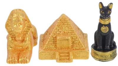 Ägyptisches Skulpturen-Set aus Harz – Pyramide, Sphinx, Katze