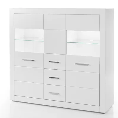 Produktbild von Highboard weiß Hochglanz BALVE-61 mit LED-Beleuchtung, BxHxT: 149x142x42cm