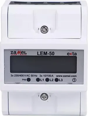 Zdjęcie produktu dla Zamel | Licznik energii LEM-50 - 3x230V - LCD - Precyzyjny pomiar - Łatwa instalacja - DIN szyna