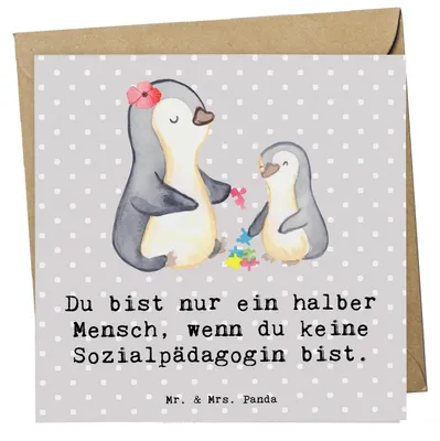 Produktbild von Mr. & Mrs. Panda Grußkarte Sozialpädagogin Herz - Grau Pastell - Geschenk, Klappkarte, Glückwunschkarte, doppelkarte, anlasskarte, faltkarte