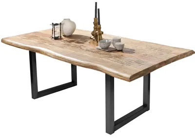 Zdjęcie produktu dla Stół do jadalni SIT Möbel z krawędzią drzewa | 240 cm | naturalny blat z drewna mango | antyczna czarna metalowa rama na płozach | szer. 240 x gł. 100 x wys. 76 cm | 15494-11 | seria TABLES & CO