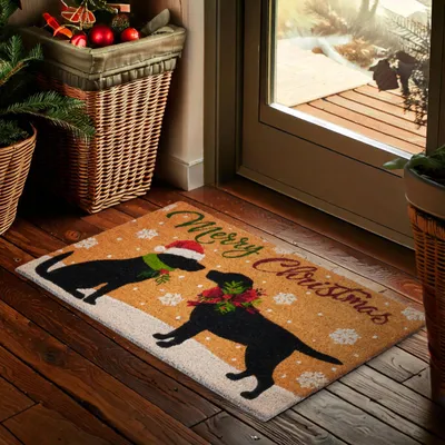 Zdjęcie produktu dla BRUBAKER Wycieraczka świąteczna - Psy świąteczne - Wycieraczka zewnętrzna i wewnętrzna - 45 x 75 cm Świąteczna mata przeciwkurzowa - Odporna na warunki atmosferyczne i antypoślizgowa