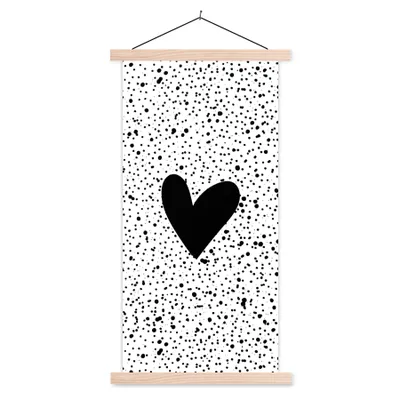 Produktbild von MuchoWow® Textilposter Herz - Design - Weiß 60x120 cm mit holzfarbenen Rahmen - Holz