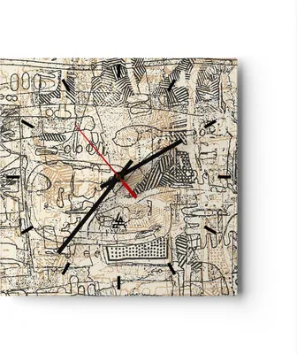 Produktbild von Wanduhr - Quadrat - Glasuhr - Graffiti Kritzeleien Zeichnen - 40x40cm - Schleichendes Uhrwerk - Lautlos - zum Aufhängen bereit - Dekoration Modern - Wanddekoration aus Glas - C3AC40x40-5047