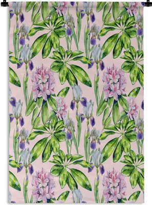 Produktbild von MuchoWow® Wandteppich Wandbehang Blumen - Rosa - Collage 60x90 cm Tapisserie Dekoration Wandtuch - Foto-Teppich - Abwaschbar