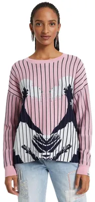 Image de Pull imprimé à rayures roses Desigual Chennai pour femme, taille XL