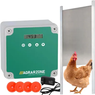 Obrázek produktu pro Agrarzone Automatická klapka pro slepice na baterie s posuvným mechanismem 40 x 30 cm Dvířka pro slepice