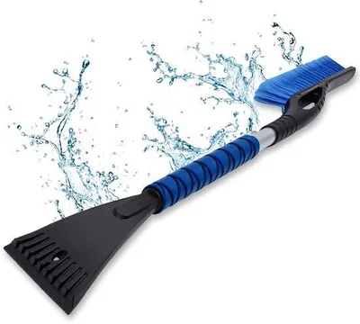 Zdjęcie produktu dla Szczotka do śniegu Unyqoos® z ergonomicznym uchwytem i skrobaczką do lodu, idealna do samochodów – 68 cm, 2 w 1, delikatne włosie, uchwyt z pianki EVA, skrobaczka z tworzywa ABS