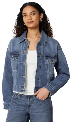 Productafbeelding van A. Essentials dames jeansjas, korte model, stretchdenim, mediumblauw