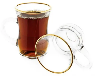 Produktbild von 6-teiliges Teegläser-Set mit Henkel, Glas, Transparent mit Goldumrandung, 145 ml