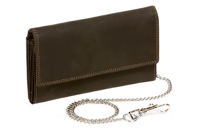 Produktbild von LEAS Große Bikerbörse Langbörse mit Chrom-Kette im Vintage-Stil MCL in Echt-Leder, schwarz Chain-Series