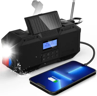 Produktbild von Noodradio - DAB+ FM-Radio - Solarpanel - 4000mAh Powerbank - Bluetooth-Lautsprecher - Schwarz