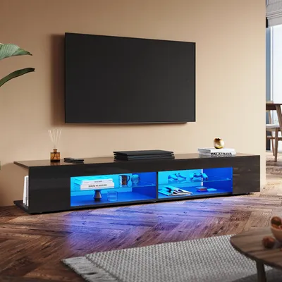 Produktbild von SONNI TV-Schrank Schwarzer Hochglanz 180 x 39 x 30cm Ausgestattet mit RGB-Lichtleiste und Aufbewahrungsschrank