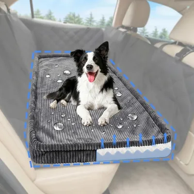 Immagine prodotto di Cuccia per cani da auto, per il sedile posteriore, color grigio scuro, dimensioni 127x62,5x5 cm. Lavabile, antiscivolo, ortopedica