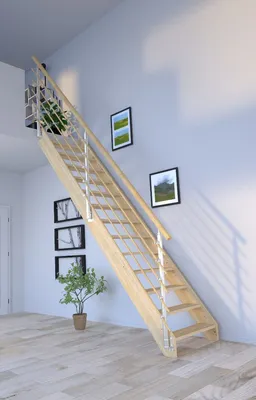 Produktbild von Holztreppe Korfu gerade-Design Geländer Holzrundstäbe-ohne Setzstufen