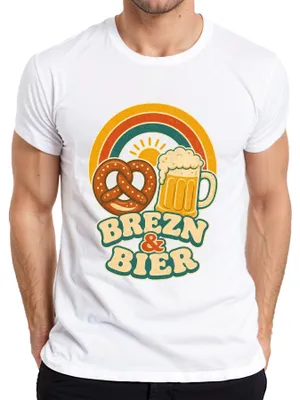 Zdjęcie produktu dla Brezn & Bier: Koszulka męska na , Bawaria, Wiesn, skórzane spodnie, sukienka Dirndl, biała, rozmiar XXL