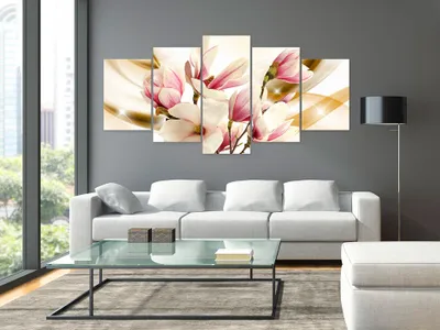 Produktbild von Akustikbild Blumen Magnolien 200x100 cm Bilder Akustikschaum Hochleistungsschallabsorber Schallschutz Leinwand 5 tlg Wandbild Raumakustik Schalldämmung b-A-0248-b-n