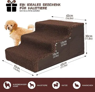 Produktbild von Famanu Hundetreppe für kleine Hunde - mit waschbarem Plüschbezug, rutschfest