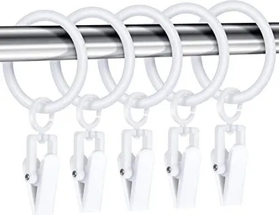 Produktbild von 30 Stücke Vorhangringe mit 30 Stück Vorhangclips Kunststoff Duschvorhangstange Clip Ringe Dekorativer Vorhangring mit Clip für Fenstervorhang, 30 mm (Weiß)