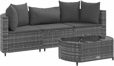 Produktbild von vidaXL 4-tlg. Garten-Sofagarnitur mit Kissen Grau Poly Rattan