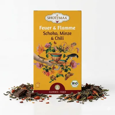 Produktbild von Shoti Maa Ayurveda-Tee - Feuer & Flamme - Schoko, Minze & Chili 32g - 1 Beutel