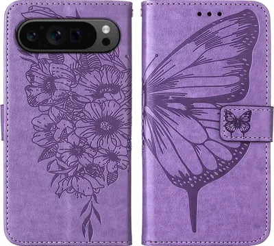 Produktbild von Mobigear Butterfly  Google Pixel 9 Pro Hülle Klapphülle Geldbörse - Lila