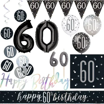 Produktbild von 60. Geburtstag Partyset Deko schwarz silber Party Dekoration Set Mann Geburtstagsdeko