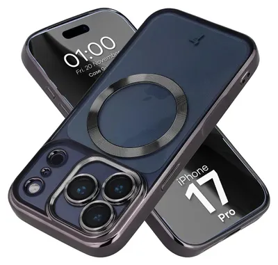 Produktbild von Handyhülle mit Kameraschutz und Magnetring für iPhone 17 Pro, Bizon Case GuardO, Transparent-Schwarz