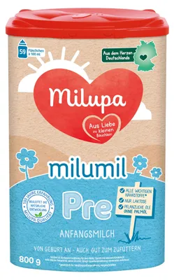 Produktbild von Milumil Milupa Pre Babynahrung, Anfangsmilch von Geburt an, Baby-Milchpulver, 800 g