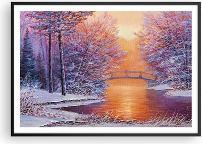 Produktbild von Gerahmtes Poster - Schwarzer Rahmen - Brücke Schnee Wald - 100x70 cm - Wand Bild - Wanddeko - Wandbilder - Kunstposter - Wandposter - Bilderrahmen - Bilder - Kunstdruck - P2BAA100x70-4545