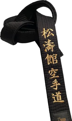 Produktbild von TEKKA BUDO Schwarzer Gürtel bestickt - Shotokan Karate Do - 280 cm - Schriftzeichen Bestickung gold - Schwarzgurt Kanji japanisch - Karategürtel