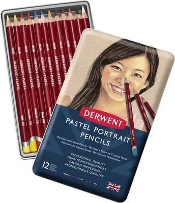 Image de Pastels au crayon DERWENT, 12pcs dans une boîte métallique