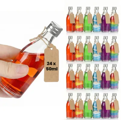 24 Mini-Glasflaschen 50 ml rund für Hochzeitsgeschenke