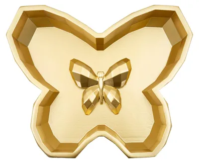 Zdjęcie produktu dla Miska "Motyl", wymiary 20,5 x 17,5 x 3 cm, kolor złoty, wykonana z żywicy poliestrowej, dekorowana motywem motyla
