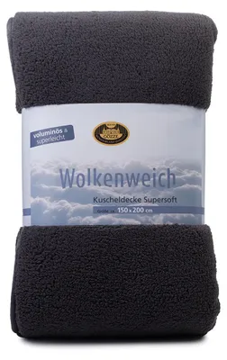 Produktbild von GÖZZE Kuscheldecke Wolkenweich supersofte voluminöse Schaffellimitat-Kuscheldecke mit Veloursband-Einfassung Anthrazit 150 x 200 cm
