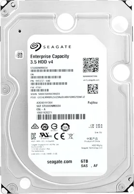 A close-up, top-down view of a Seagate Enterprise Capacity 3.5 HDD v4 hard drive.