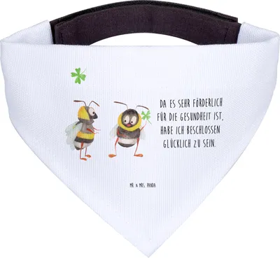 Produktbild von Mr. & Mrs. Panda Bandana Hummeln Kleeblatt - Weiß - Geschenk, Hunde-Bandana, Hundehalstuch, Spruch schön, Biene Deko, Dreieckstuch, Halstuch Für Hunde, Hummel, Positiv