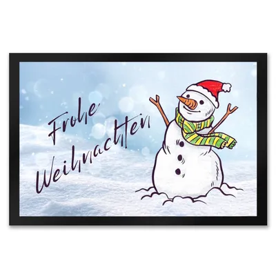 Produktbild von Schneemann mit Mütze Fußmatte XXL in 50x75 cm mit Spruch Frohe Weihnachten